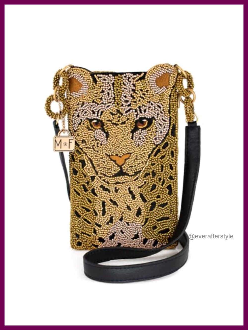 Mary Frances Beaded Leopard Crossbody Cell Phone Bag Clutch Leather Strap